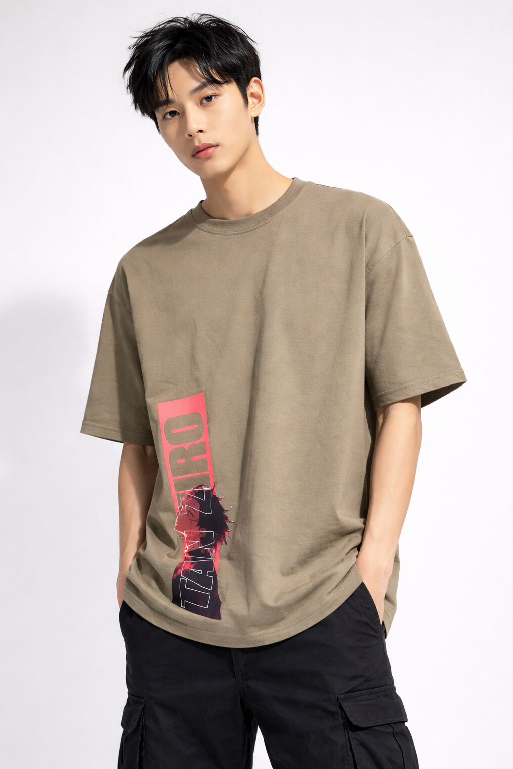 Anime Graphic Oversized T-Shirt – Olive Green | TAJIRO Streetwear Tee