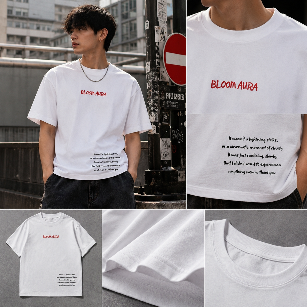 Bloom Aura Signature quotes Tee – Pure White